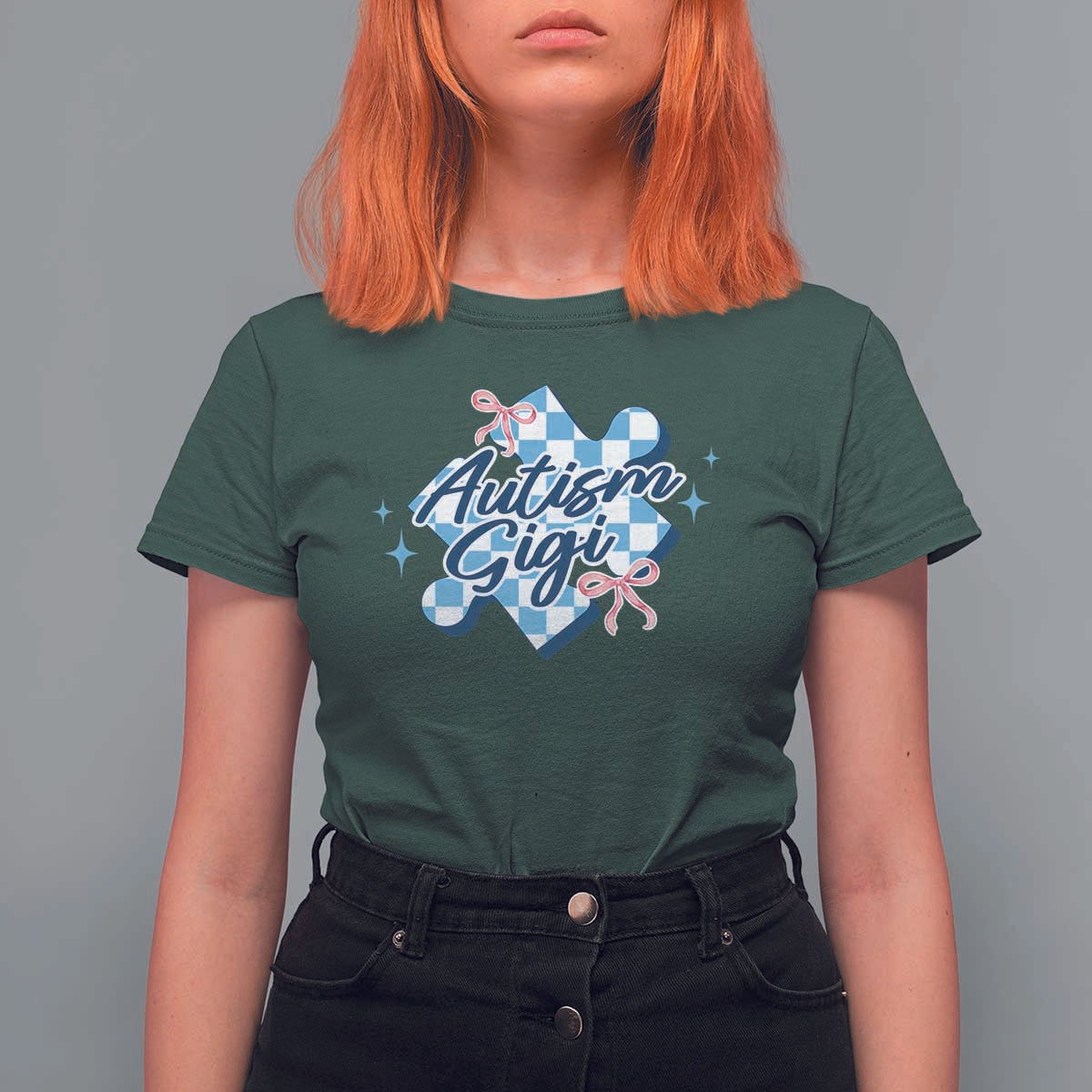 Autism Gigi Coquette Puzzle Piece Pink Bow T Shirt For Women