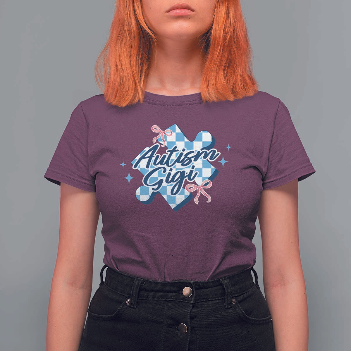 Autism Gigi Coquette Puzzle Piece Pink Bow T Shirt For Women