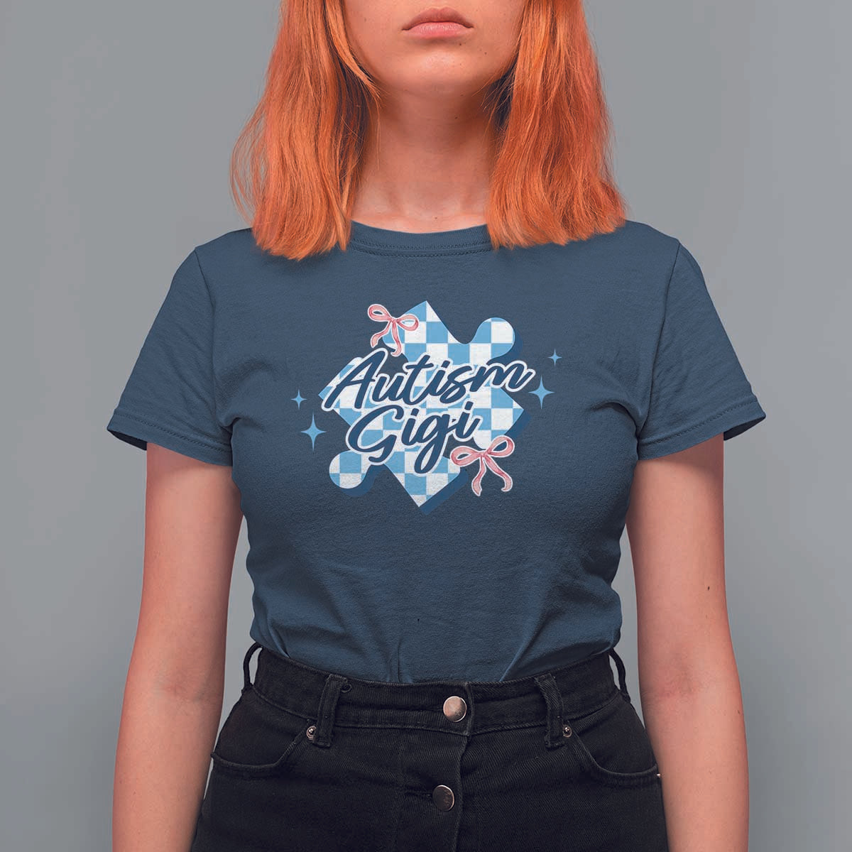 Autism Gigi Coquette Puzzle Piece Pink Bow T Shirt For Women