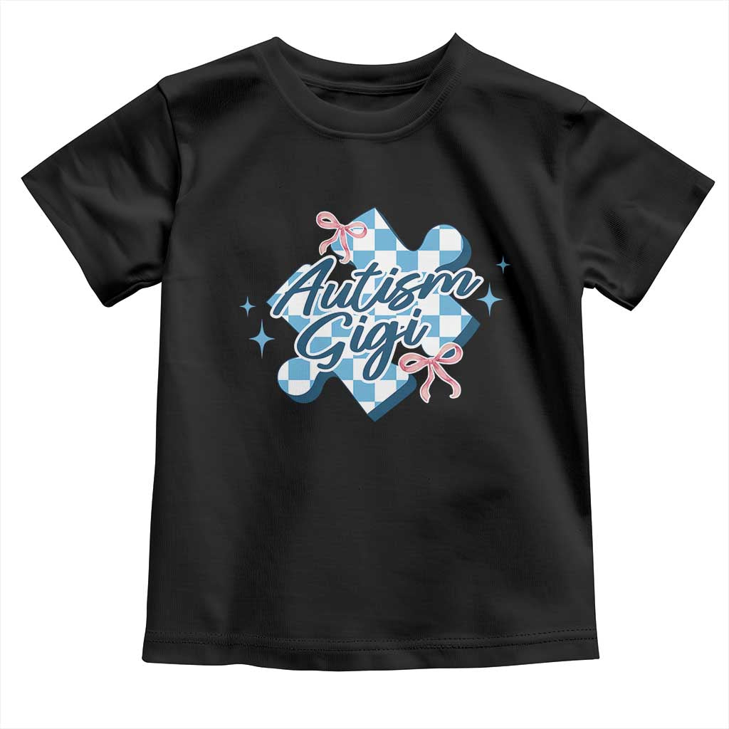 Autism Gigi Coquette Puzzle Piece Pink Bow Toddler T Shirt