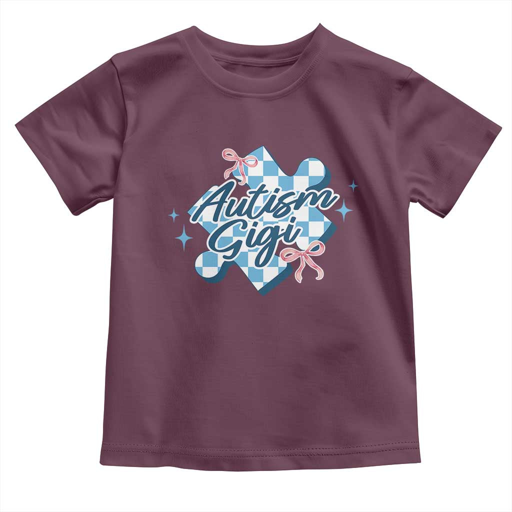 Autism Gigi Coquette Puzzle Piece Pink Bow Toddler T Shirt