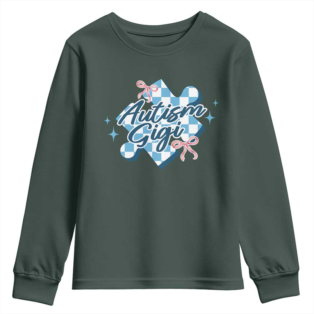 Autism Gigi Coquette Puzzle Piece Pink Bow Youth Sweatshirt