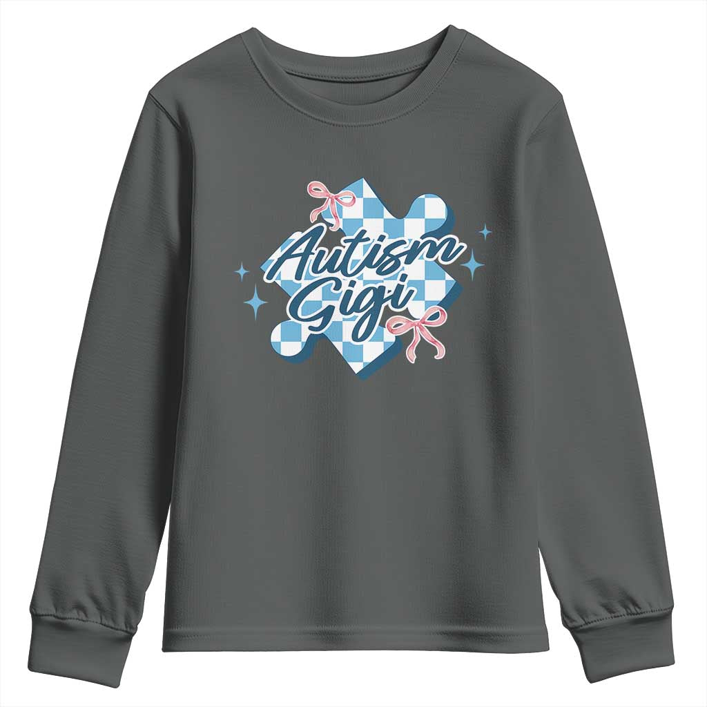 Autism Gigi Coquette Puzzle Piece Pink Bow Youth Sweatshirt