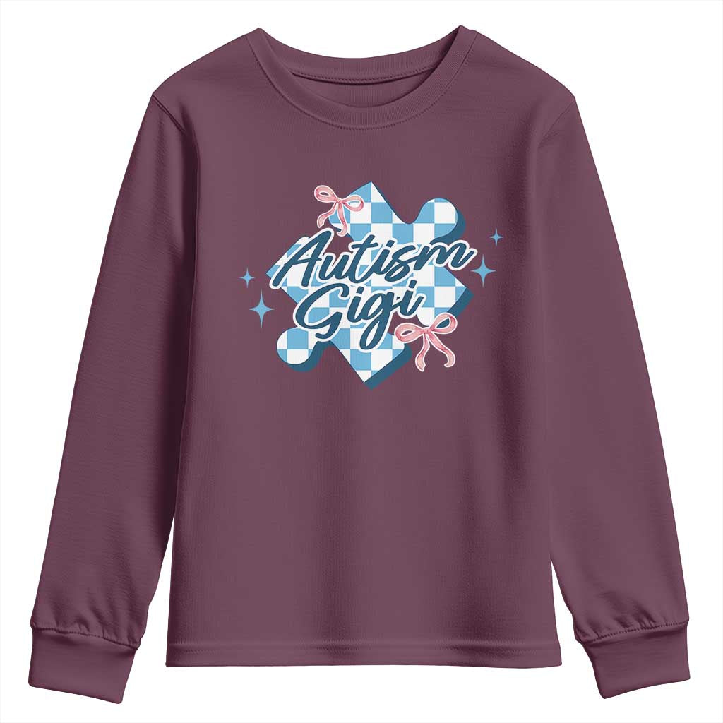 Autism Gigi Coquette Puzzle Piece Pink Bow Youth Sweatshirt