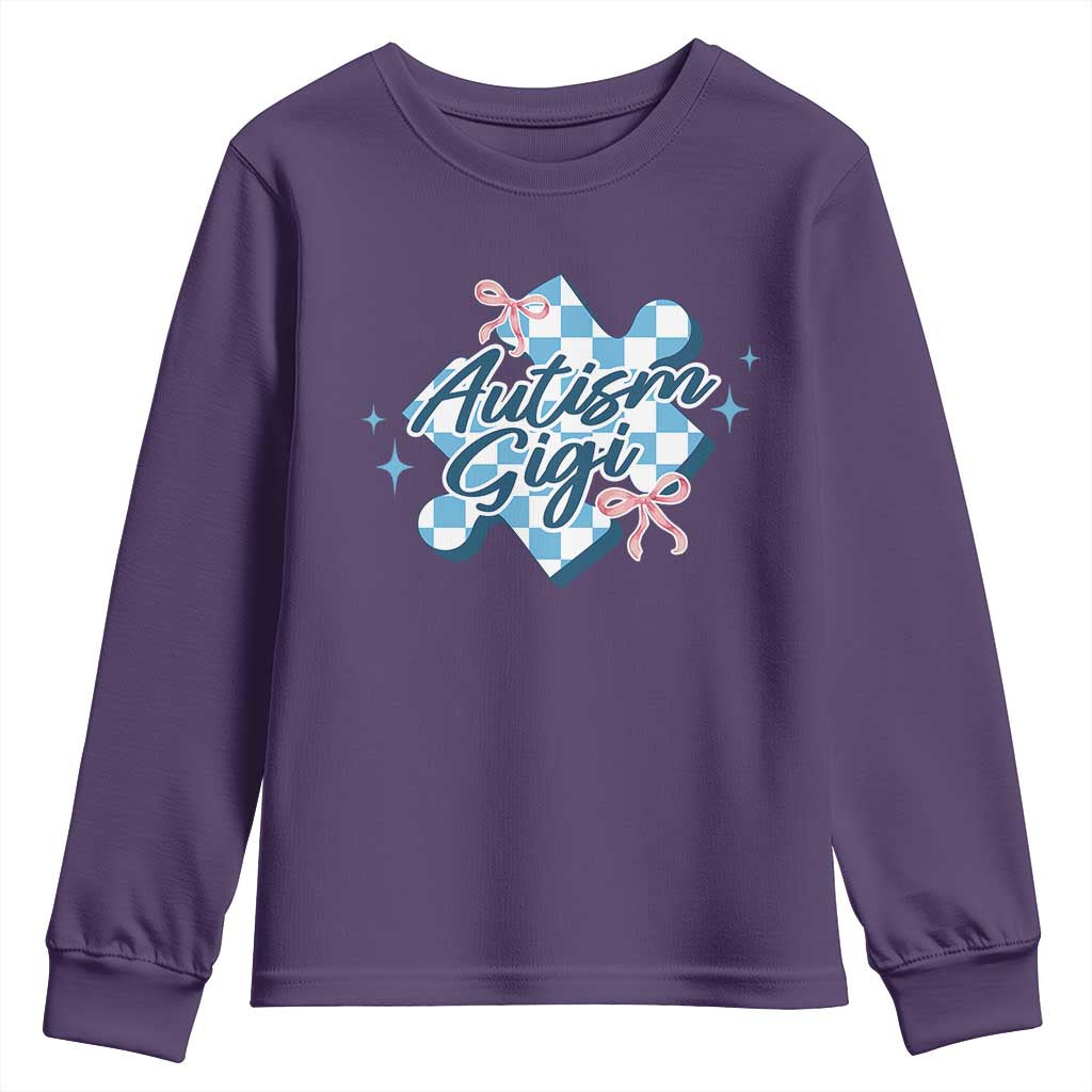 Autism Gigi Coquette Puzzle Piece Pink Bow Youth Sweatshirt