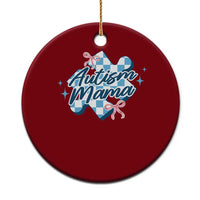 Autism Mama Coquette Puzzle Piece Pink Bow Ceramic Ornament