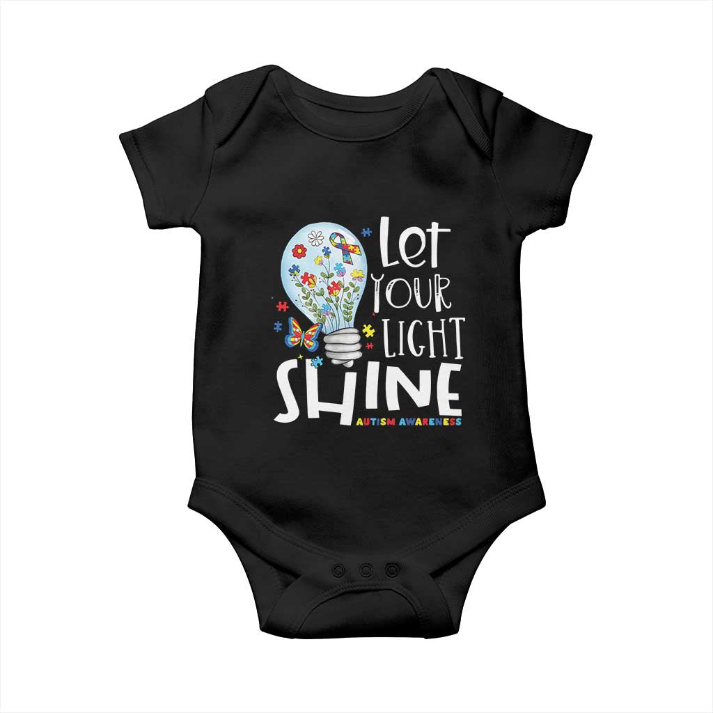 Autism Awareness Baby Onesie Let Your Light Shine Puzzle Ribbon Inspirational Quote