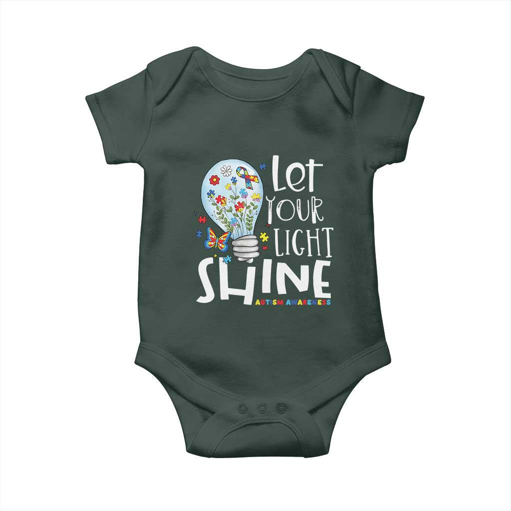 Autism Awareness Baby Onesie Let Your Light Shine Puzzle Ribbon Inspirational Quote