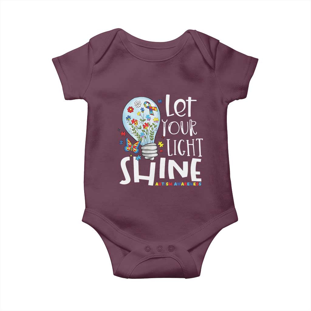 Autism Awareness Baby Onesie Let Your Light Shine Puzzle Ribbon Inspirational Quote