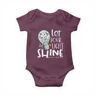 Autism Awareness Baby Onesie Let Your Light Shine Puzzle Ribbon Inspirational Quote