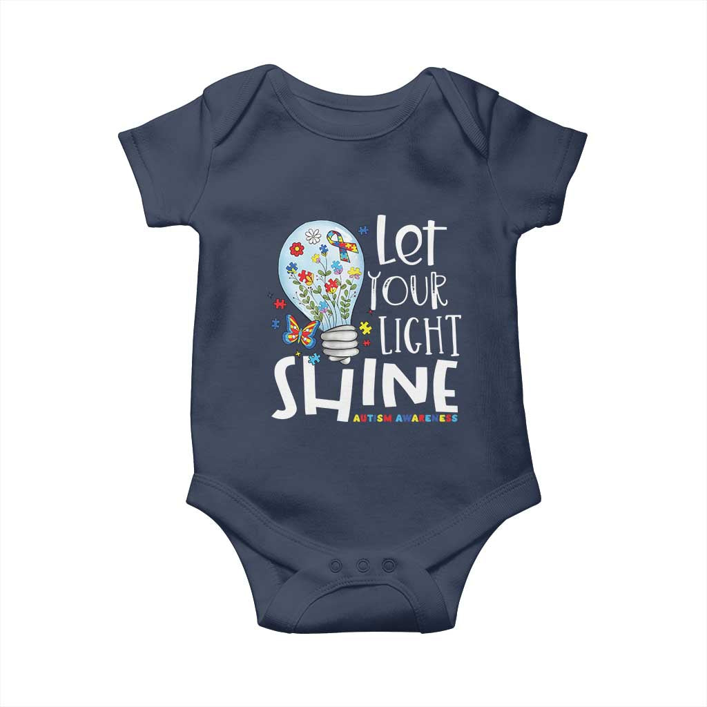 Autism Awareness Baby Onesie Let Your Light Shine Puzzle Ribbon Inspirational Quote