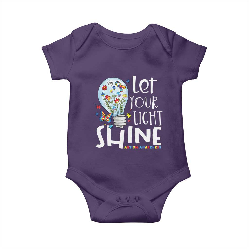 Autism Awareness Baby Onesie Let Your Light Shine Puzzle Ribbon Inspirational Quote