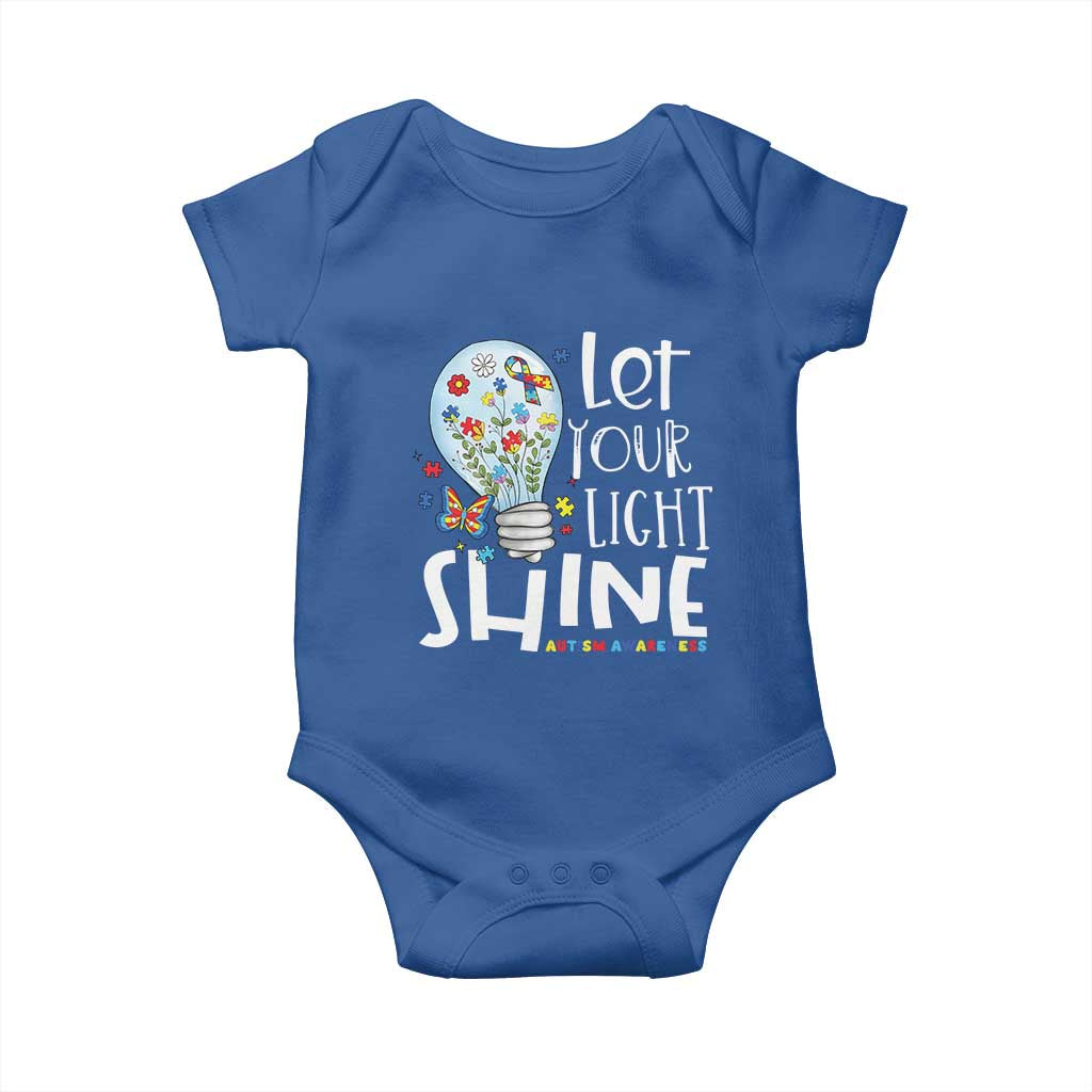 Autism Awareness Baby Onesie Let Your Light Shine Puzzle Ribbon Inspirational Quote