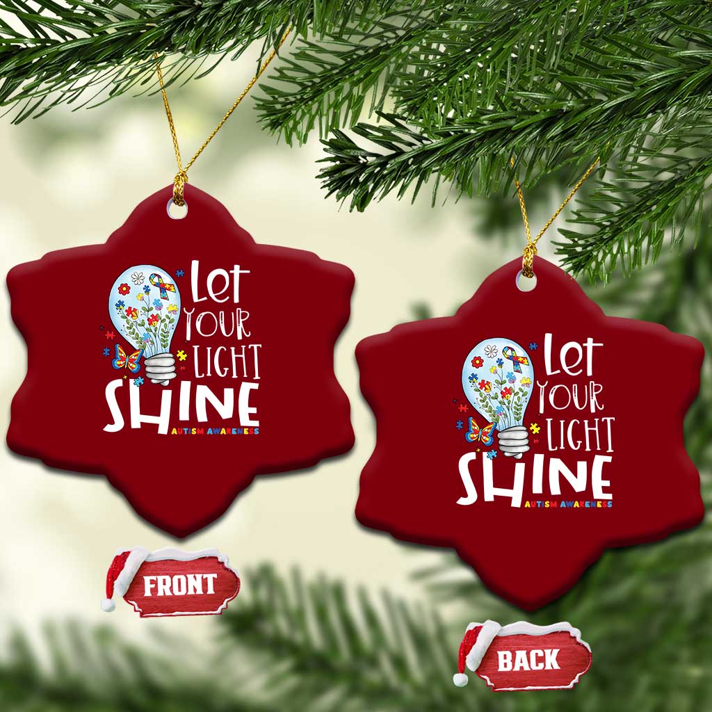 Autism Awareness Ceramic Ornament Let Your Light Shine Puzzle Ribbon Inspirational Quote