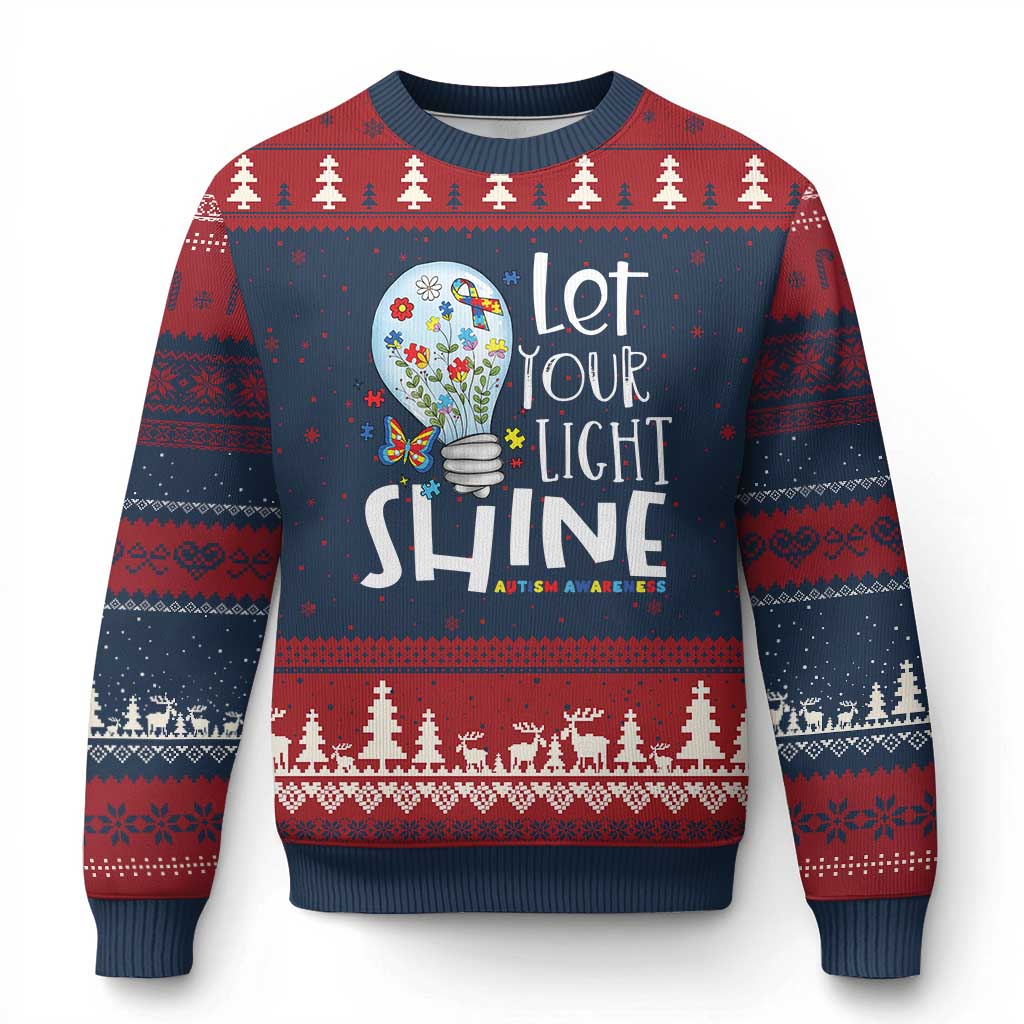 Autism Awareness Ugly Christmas Sweater Let Your Light Shine Puzzle Ribbon Inspirational Quote