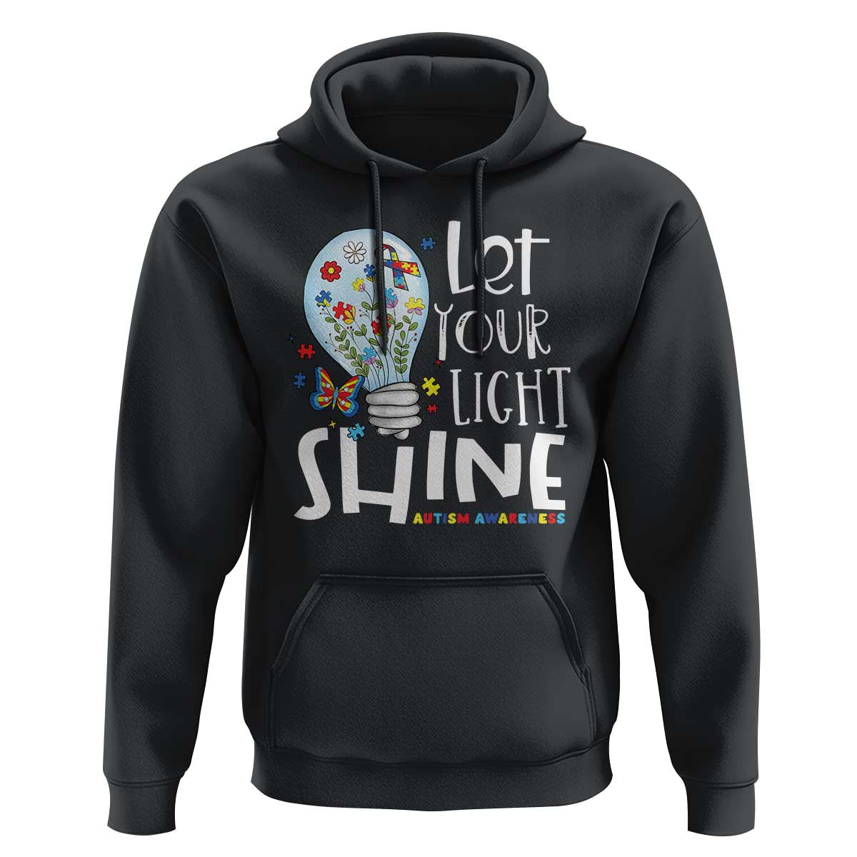 Autism Awareness Hoodie Let Your Light Shine Puzzle Ribbon Inspirational Quote