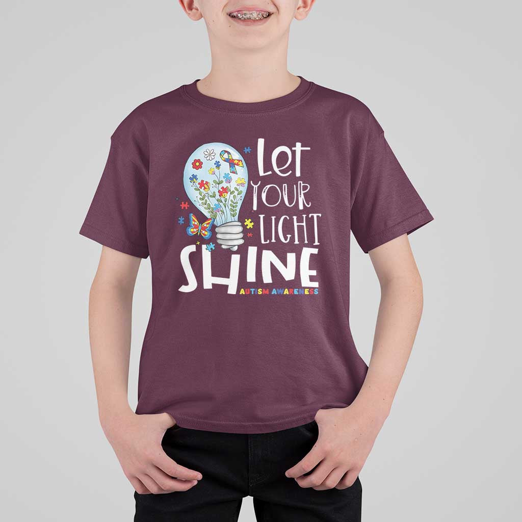 Autism Awareness T Shirt For Kid Let Your Light Shine Puzzle Ribbon Inspirational Quote