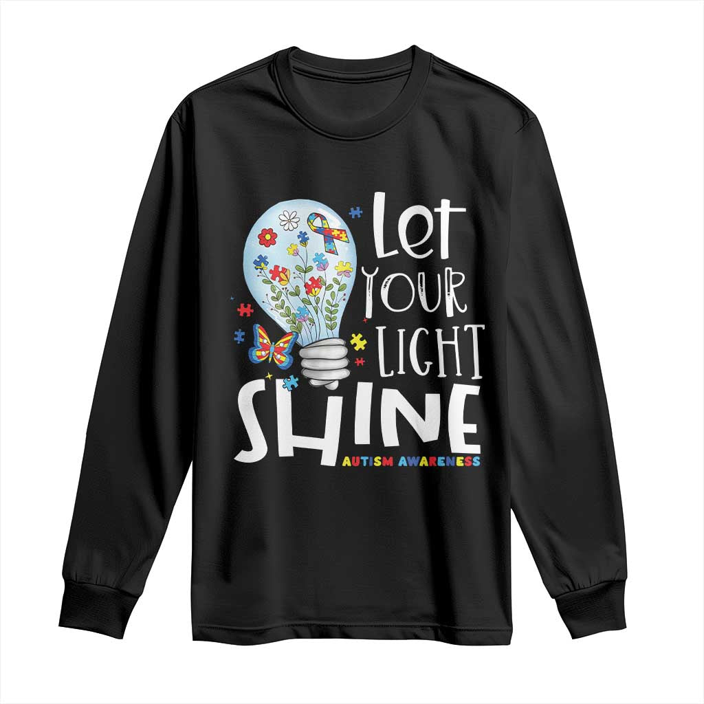 Autism Awareness Long Sleeve Shirt Let Your Light Shine Puzzle Ribbon Inspirational Quote