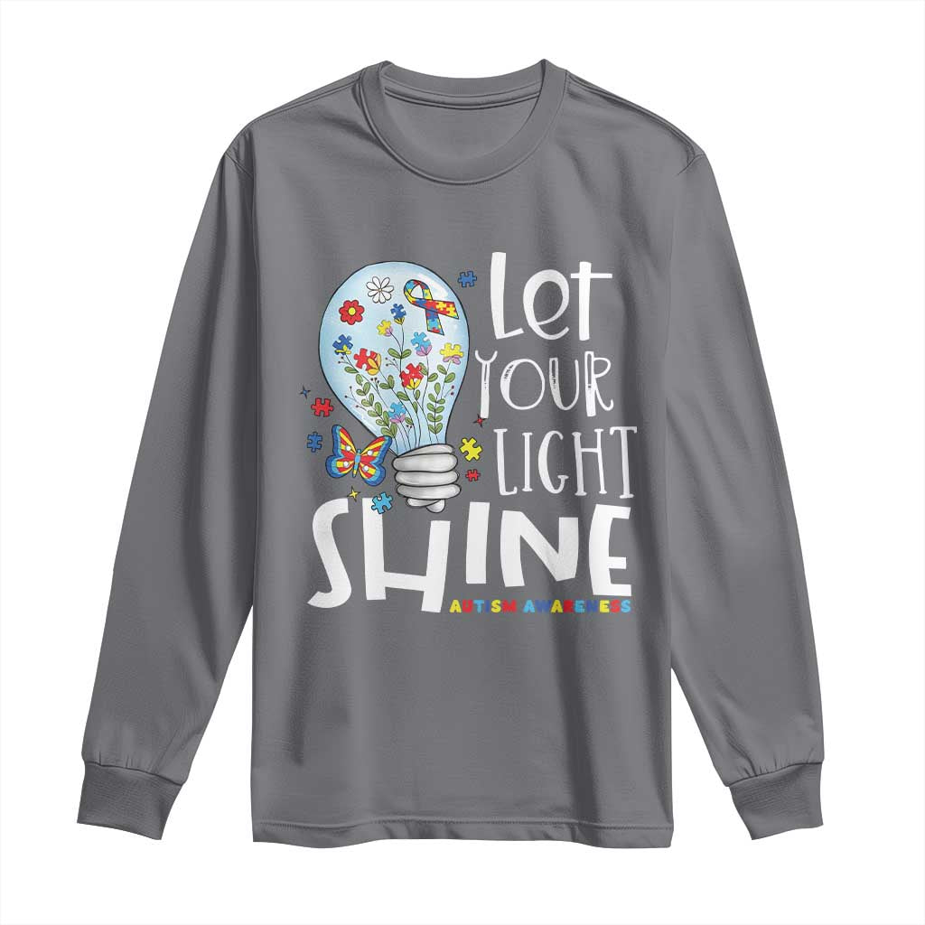 Autism Awareness Long Sleeve Shirt Let Your Light Shine Puzzle Ribbon Inspirational Quote