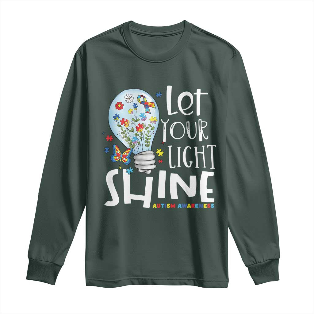 Autism Awareness Long Sleeve Shirt Let Your Light Shine Puzzle Ribbon Inspirational Quote