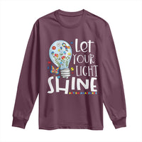 Autism Awareness Long Sleeve Shirt Let Your Light Shine Puzzle Ribbon Inspirational Quote