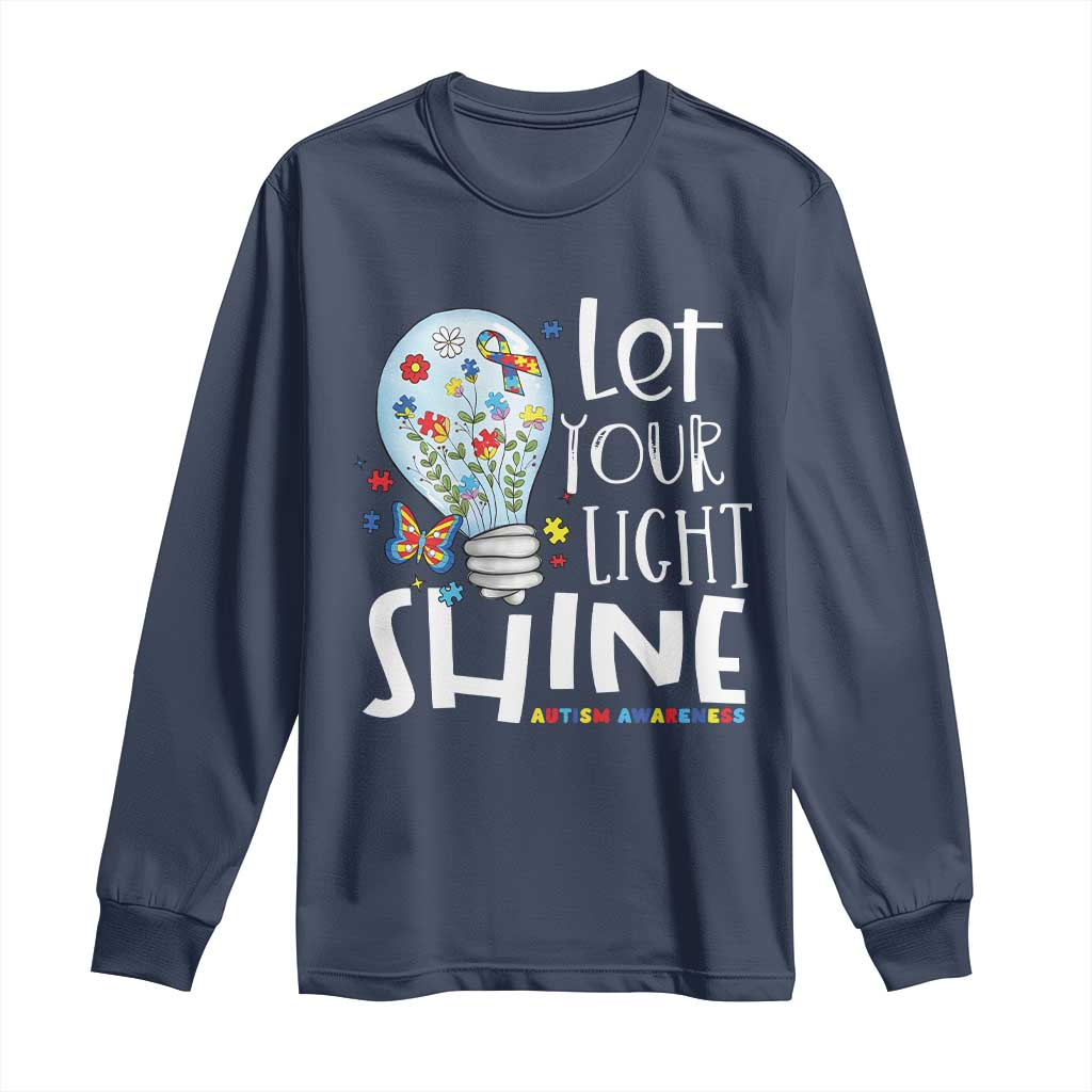 Autism Awareness Long Sleeve Shirt Let Your Light Shine Puzzle Ribbon Inspirational Quote