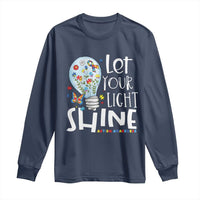 Autism Awareness Long Sleeve Shirt Let Your Light Shine Puzzle Ribbon Inspirational Quote