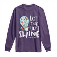 Autism Awareness Long Sleeve Shirt Let Your Light Shine Puzzle Ribbon Inspirational Quote