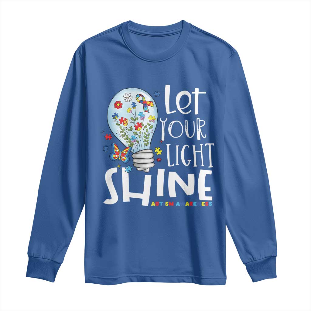 Autism Awareness Long Sleeve Shirt Let Your Light Shine Puzzle Ribbon Inspirational Quote