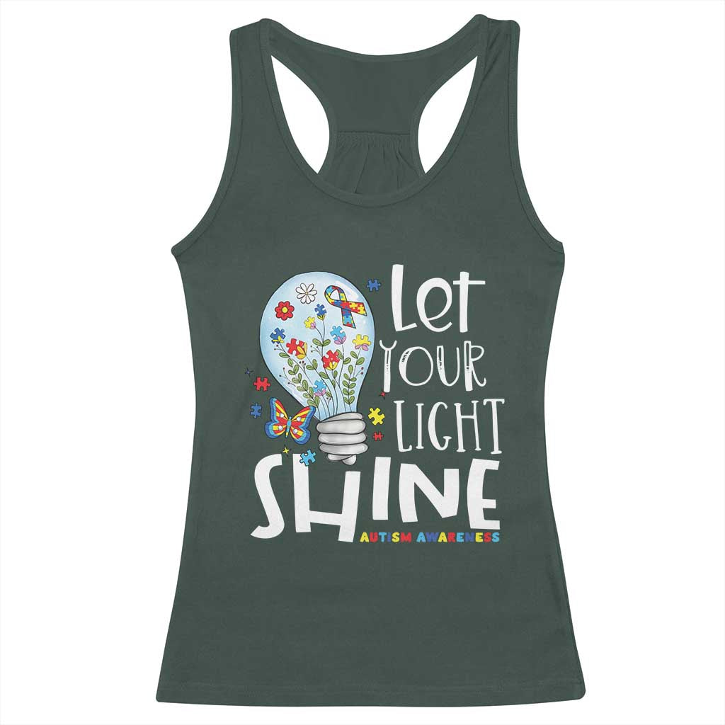 Autism Awareness Racerback Tank Top Let Your Light Shine Puzzle Ribbon Inspirational Quote