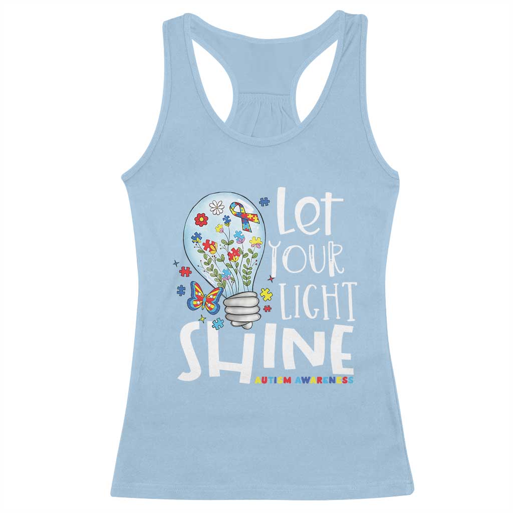 Autism Awareness Racerback Tank Top Let Your Light Shine Puzzle Ribbon Inspirational Quote