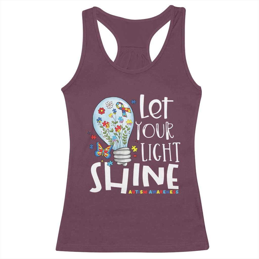 Autism Awareness Racerback Tank Top Let Your Light Shine Puzzle Ribbon Inspirational Quote