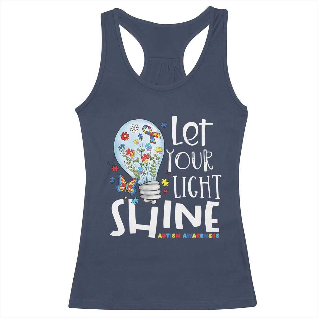 Autism Awareness Racerback Tank Top Let Your Light Shine Puzzle Ribbon Inspirational Quote