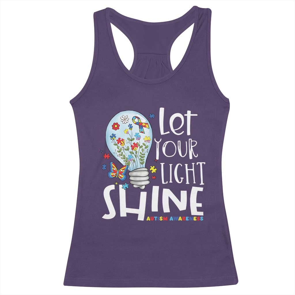 Autism Awareness Racerback Tank Top Let Your Light Shine Puzzle Ribbon Inspirational Quote