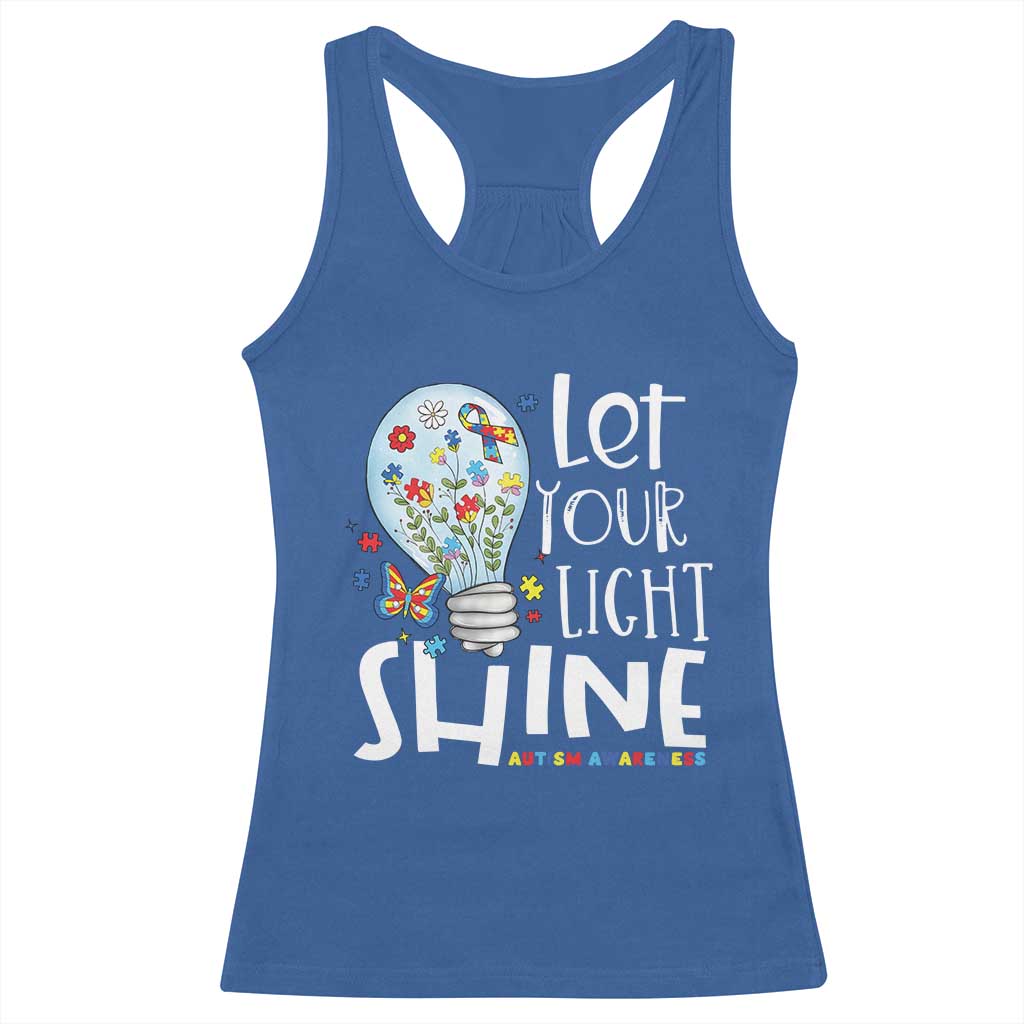 Autism Awareness Racerback Tank Top Let Your Light Shine Puzzle Ribbon Inspirational Quote