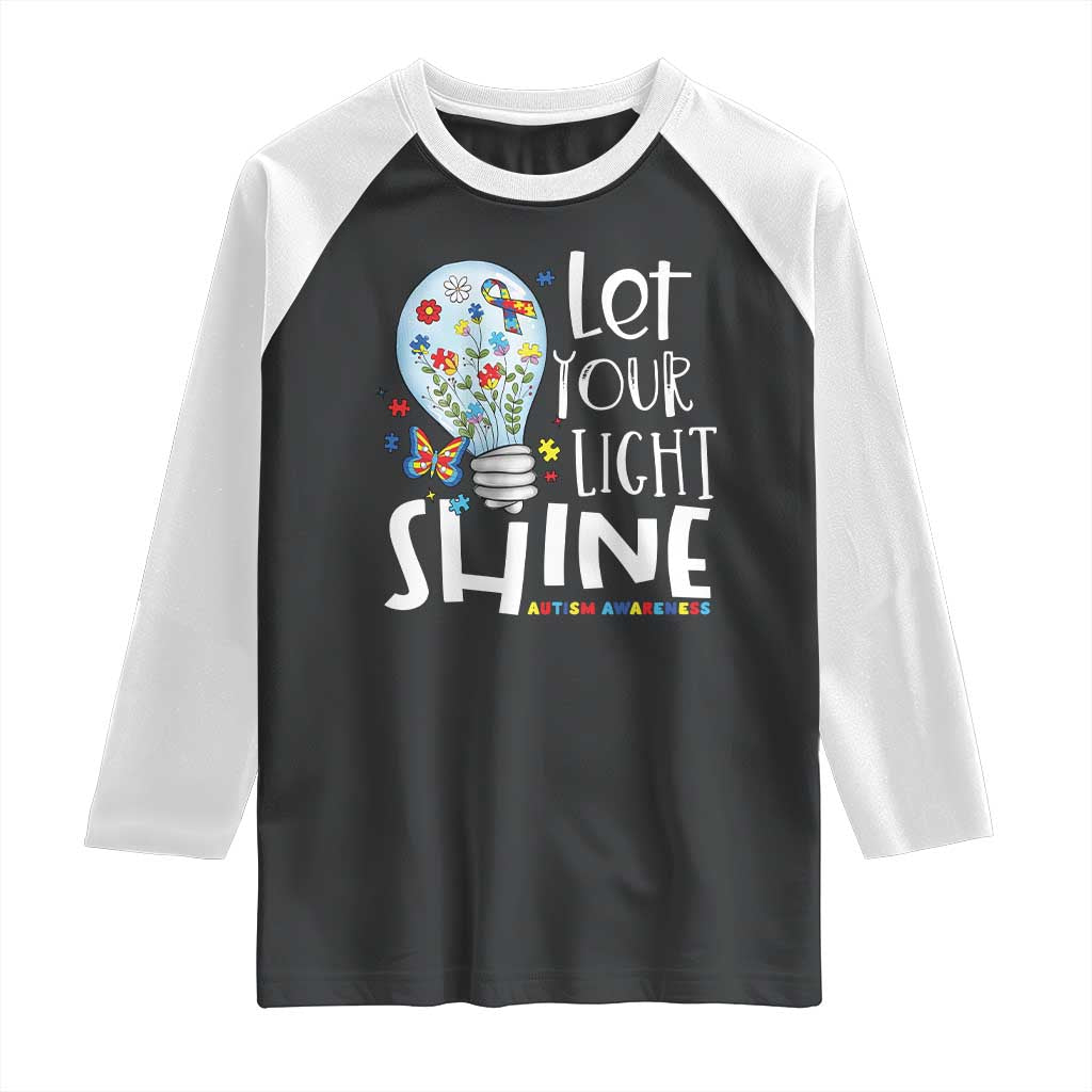 Autism Awareness Raglan Shirt Let Your Light Shine Puzzle Ribbon Inspirational Quote