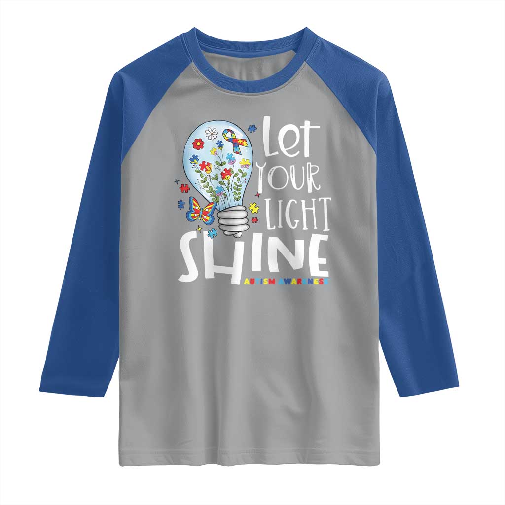 Autism Awareness Raglan Shirt Let Your Light Shine Puzzle Ribbon Inspirational Quote