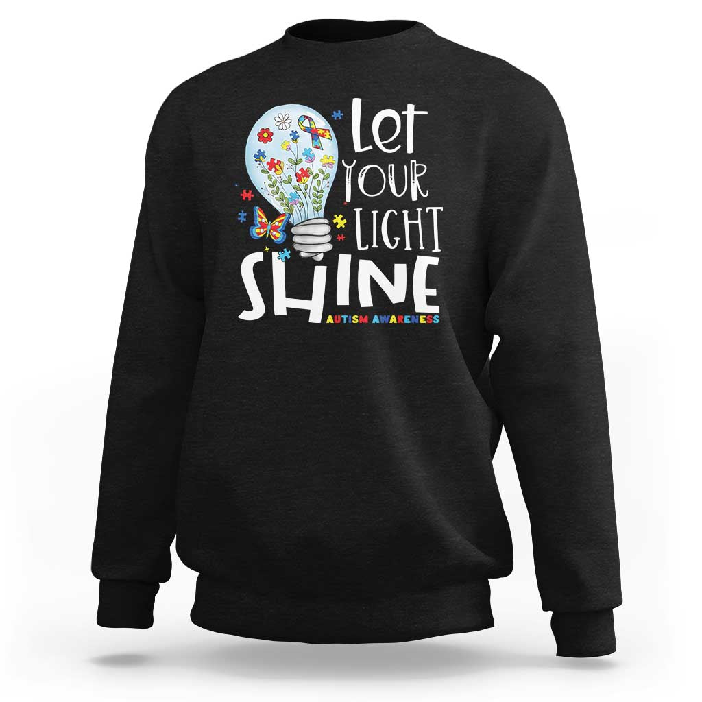 Autism Awareness Sweatshirt Let Your Light Shine Puzzle Ribbon Inspirational Quote