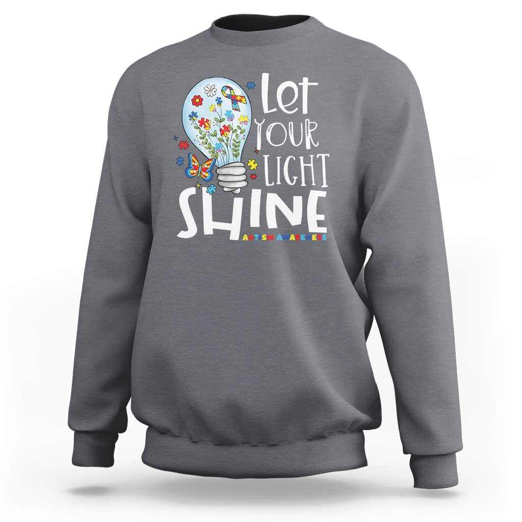 Autism Awareness Sweatshirt Let Your Light Shine Puzzle Ribbon Inspirational Quote