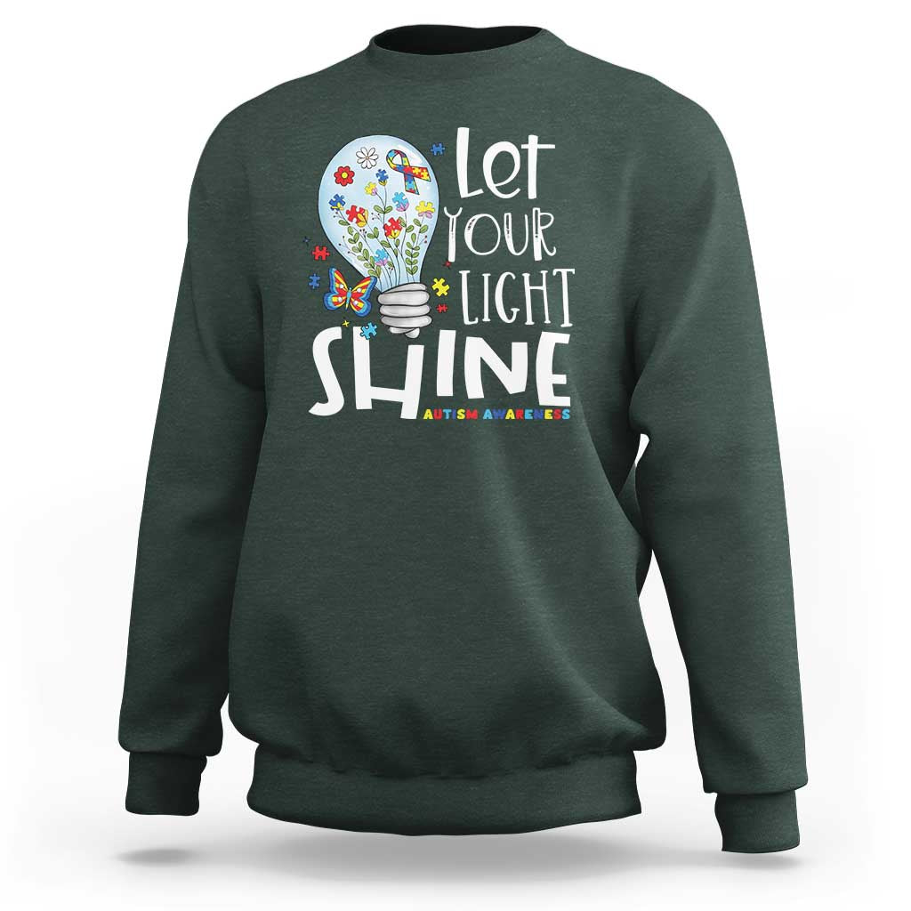 Autism Awareness Sweatshirt Let Your Light Shine Puzzle Ribbon Inspirational Quote