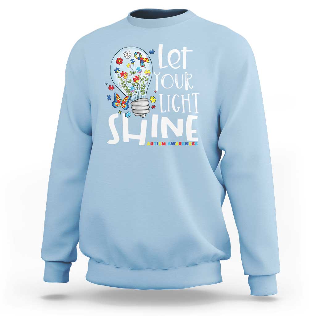 Autism Awareness Sweatshirt Let Your Light Shine Puzzle Ribbon Inspirational Quote
