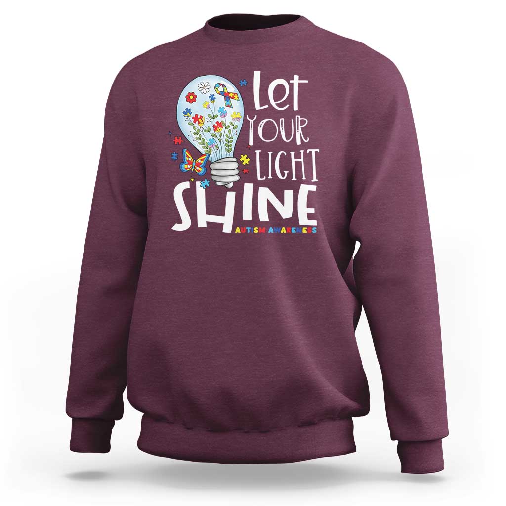 Autism Awareness Sweatshirt Let Your Light Shine Puzzle Ribbon Inspirational Quote