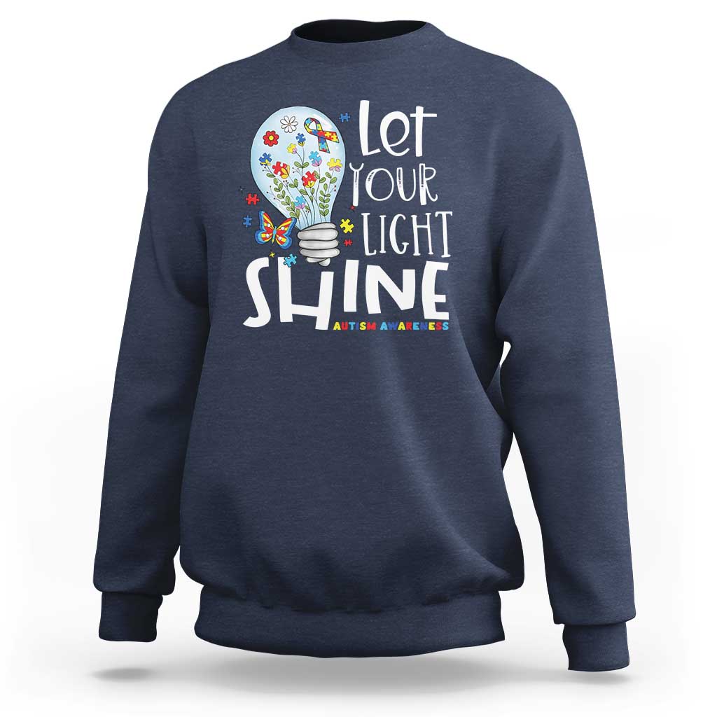 Autism Awareness Sweatshirt Let Your Light Shine Puzzle Ribbon Inspirational Quote