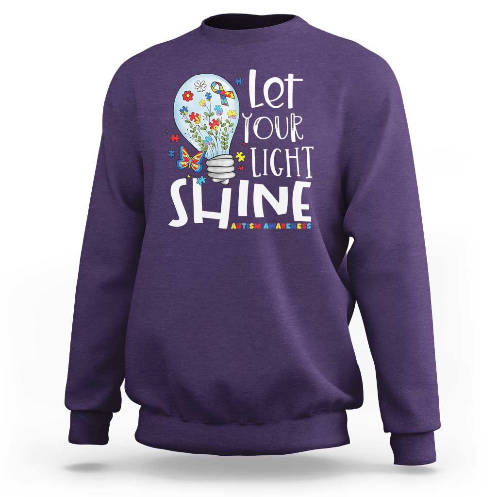 Autism Awareness Sweatshirt Let Your Light Shine Puzzle Ribbon Inspirational Quote