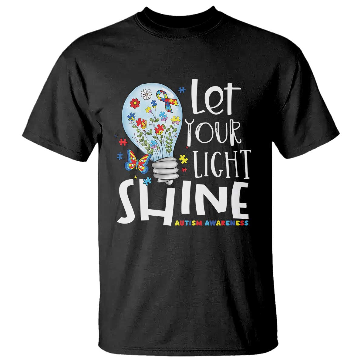Autism Awareness T Shirt Let Your Light Shine Puzzle Ribbon Inspirational Quote