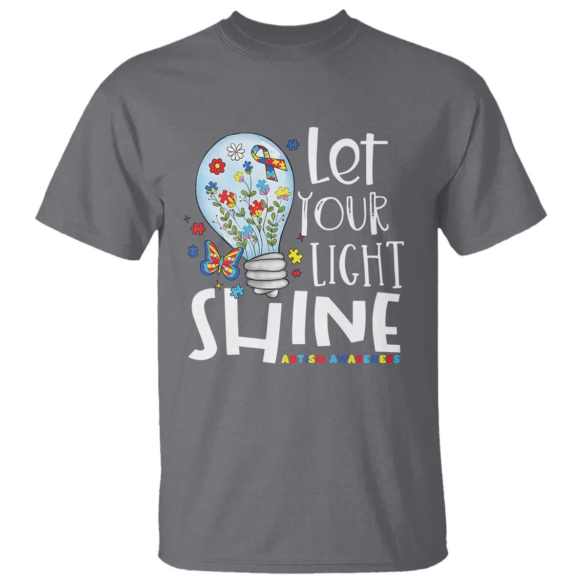Autism Awareness T Shirt Let Your Light Shine Puzzle Ribbon Inspirational Quote