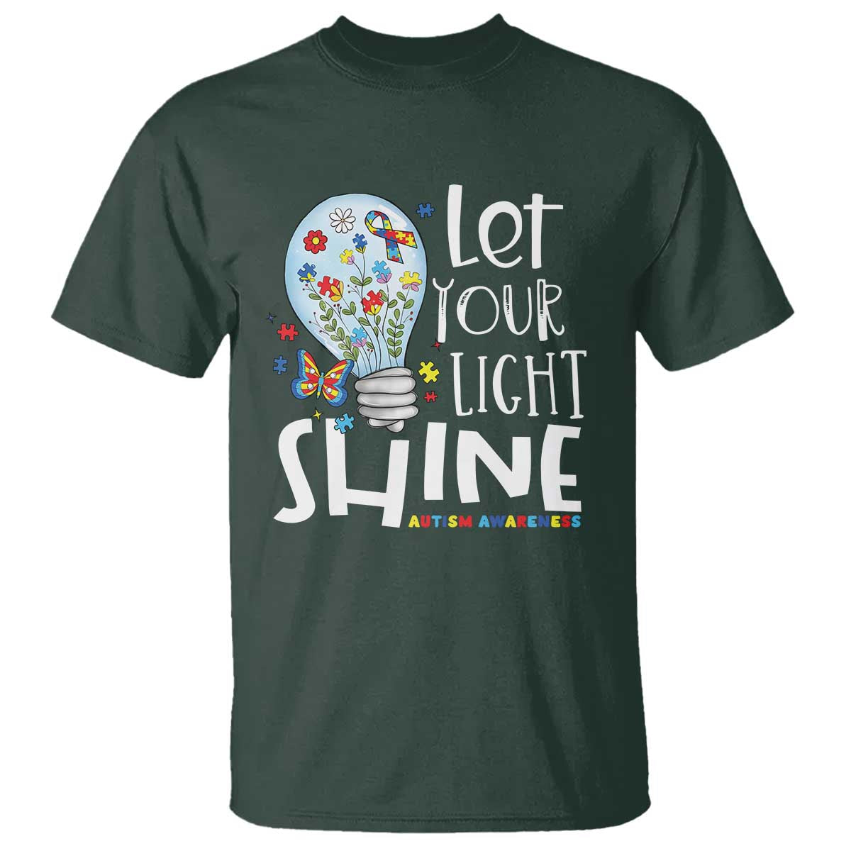 Autism Awareness T Shirt Let Your Light Shine Puzzle Ribbon Inspirational Quote