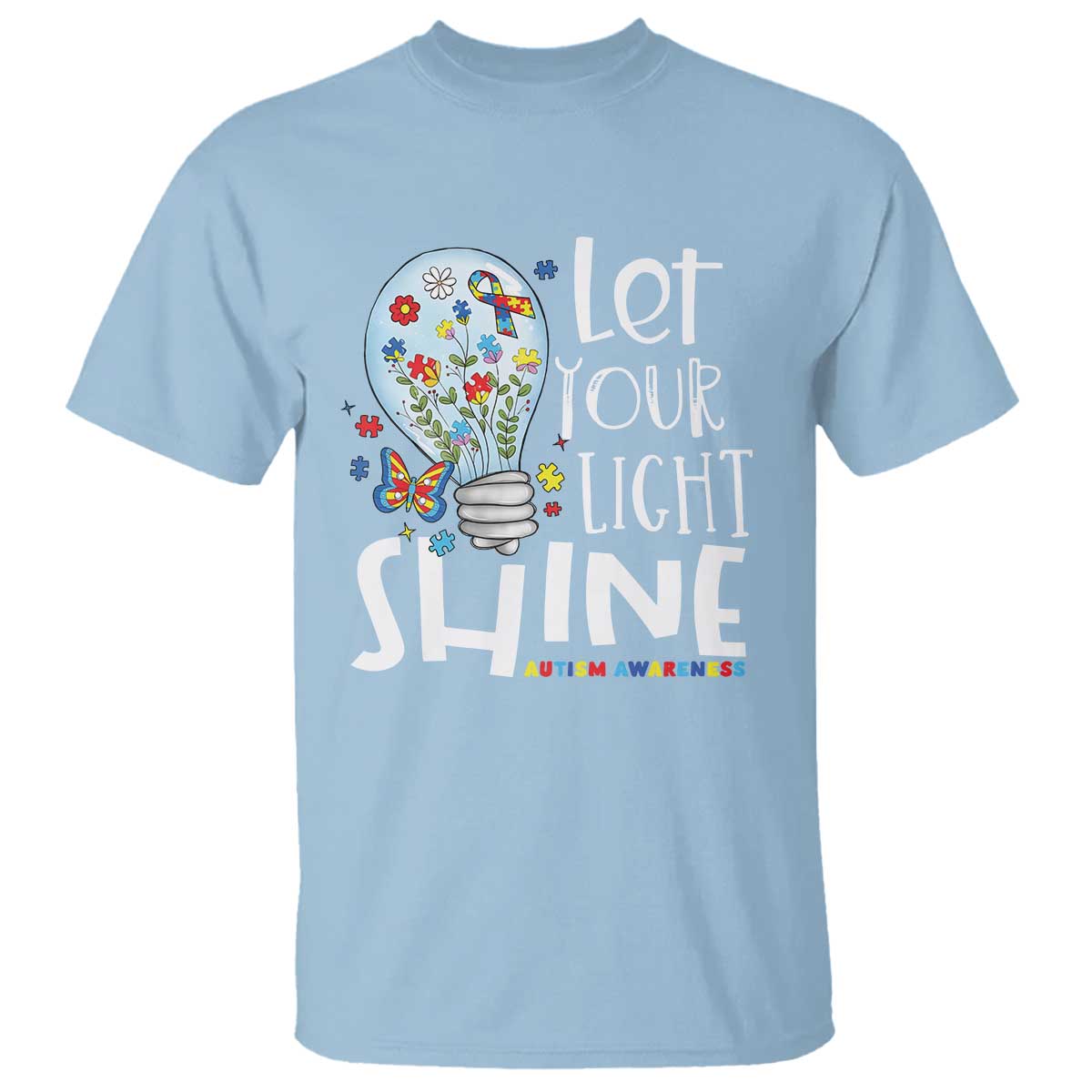 Autism Awareness T Shirt Let Your Light Shine Puzzle Ribbon Inspirational Quote