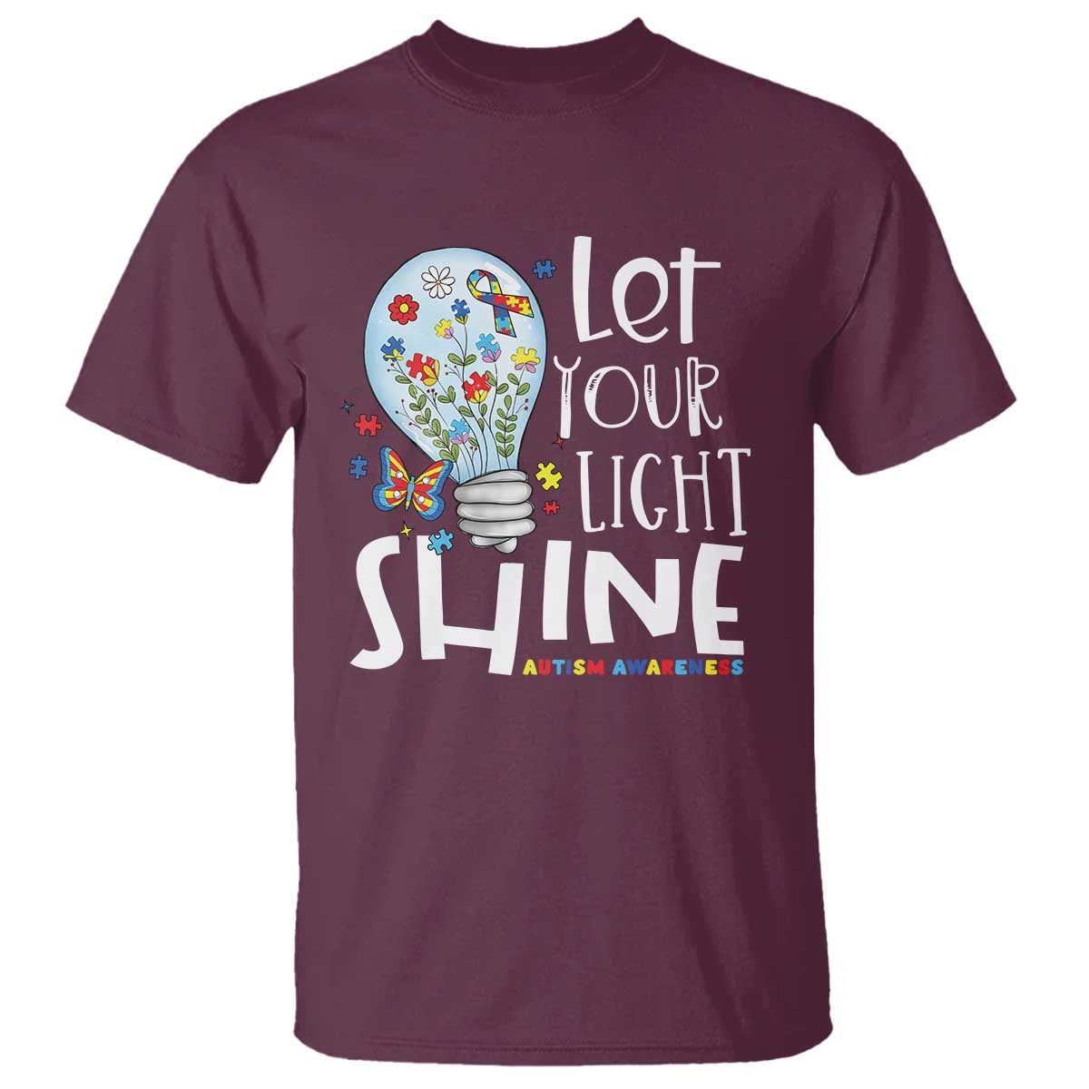 Autism Awareness T Shirt Let Your Light Shine Puzzle Ribbon Inspirational Quote