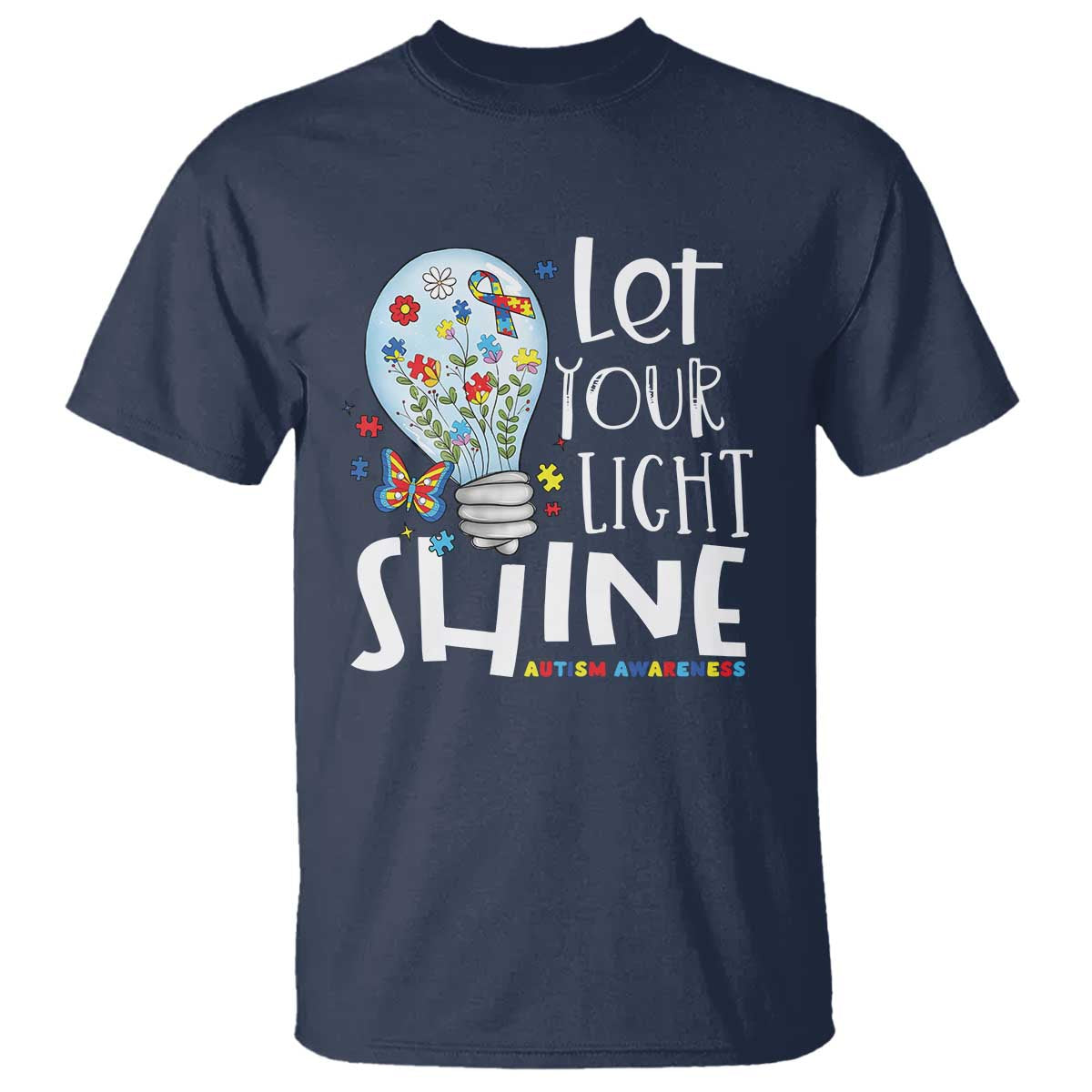 Autism Awareness T Shirt Let Your Light Shine Puzzle Ribbon Inspirational Quote